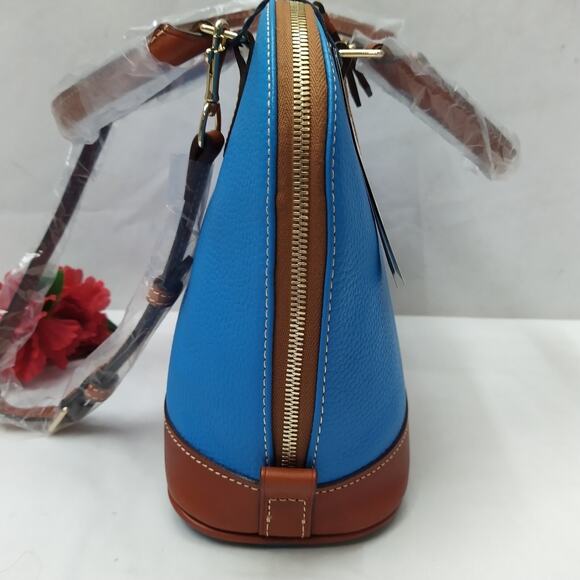 Dooney & Bourke Blue Pebbled Leather Double Handles Zipper Satchel Bag - NWT - Picture 4 of 16